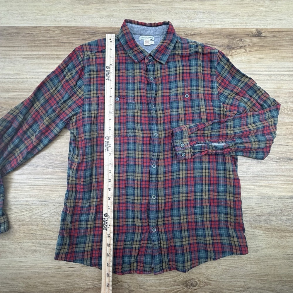 Carbon 2 Cobalt Shirt Mens Size M Cotton Long Sleeve Red Plaid - Picture 6 of 7